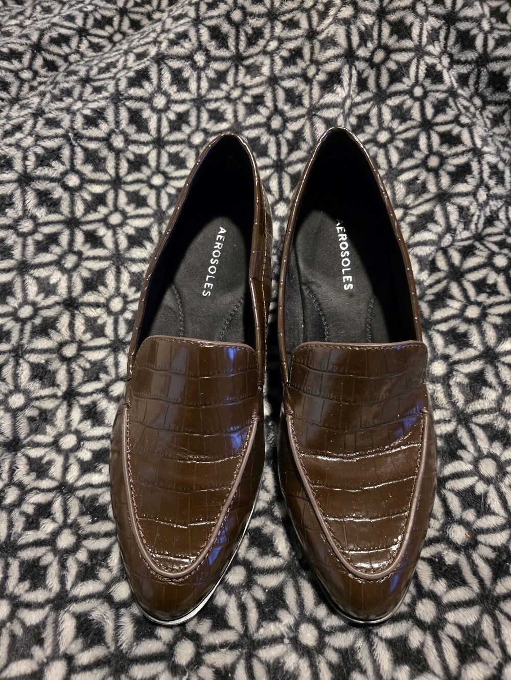 AEROSOLES Womens Dark Brown Croc-Embossed Slip-On Loafers